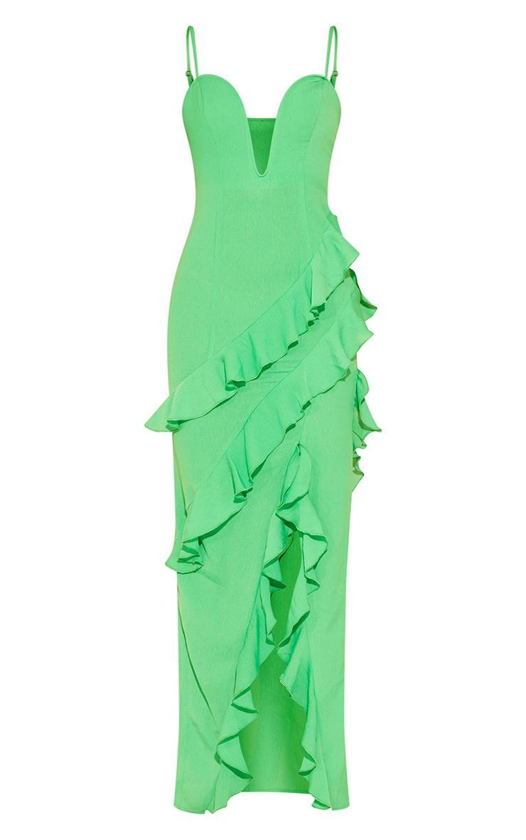 Green Textured Wire Detail Strappy Ruffle Maxi Dress Product Image