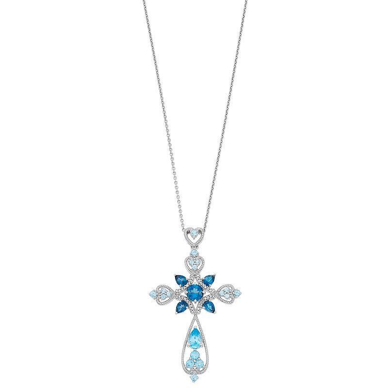 Sterling Silver Multi Color Blue Topaz & Diamond Accent Pendant Necklace, Womens Product Image