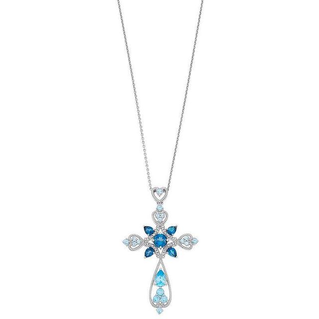 Sterling Silver Multi Color Blue Topaz & Diamond Accent Pendant Necklace, Womens Product Image