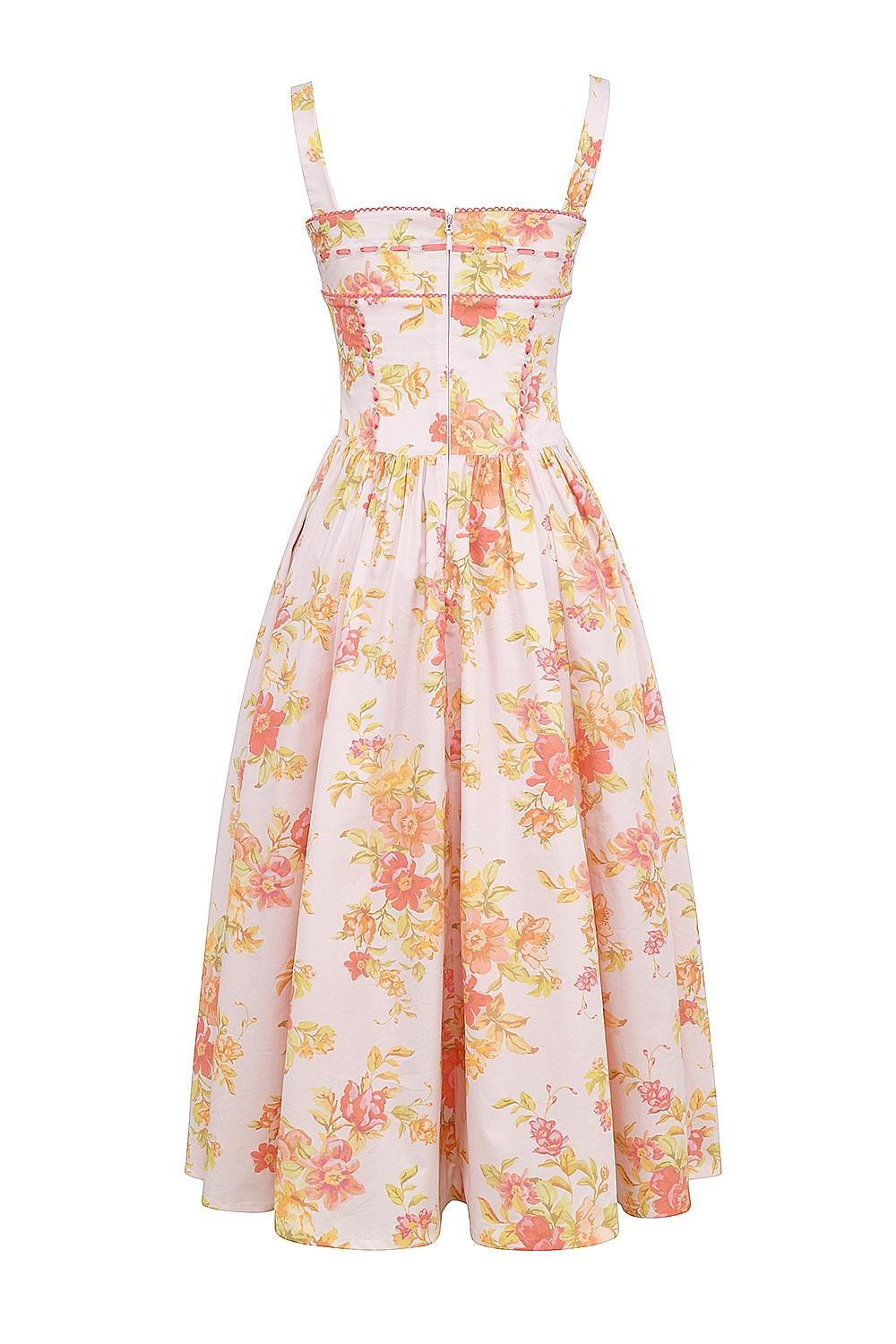 Vivien Peach Poppy Print Cotton Midi Sundress Product Image