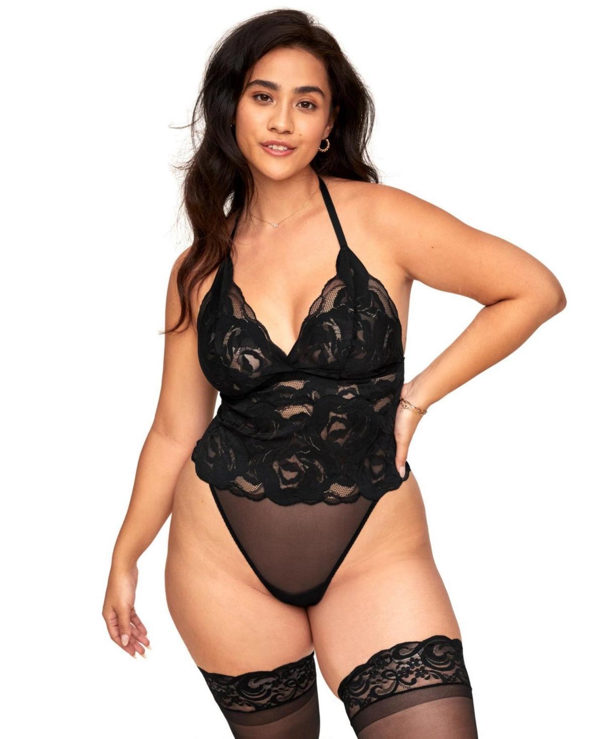 Esme Womens Plus-Size Lace Bodysuit Lingerie - Black Product Image