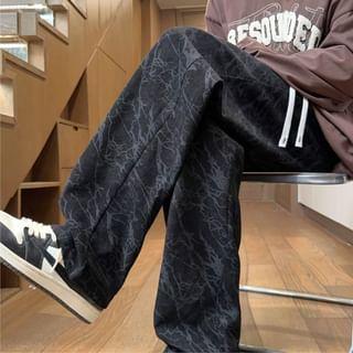 Drawstring Waist Print Corduroy Loose Fit Pants Product Image