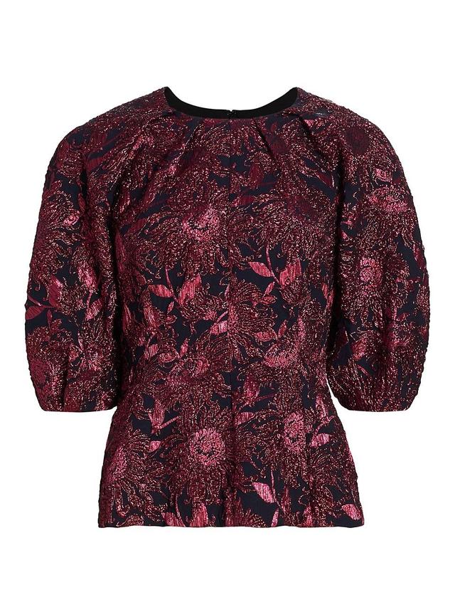 Womens Floral Jacquard Peplum Top Product Image