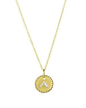 Womens Initial Charm Necklace in 18K Yellow Gold with Pav Diamonds Product Image