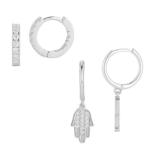 Sunkissed Sterling Cubic Zirconia Hamsa Hoop Drop Earring Duo Set, Womens, Silver Product Image