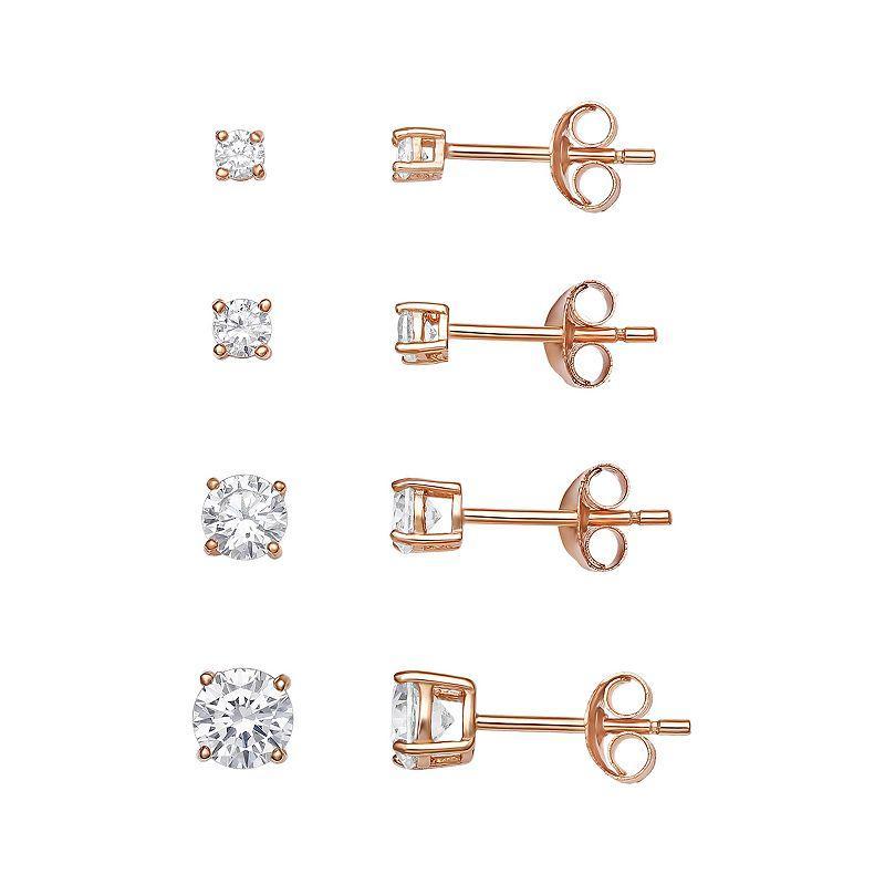 PRIMROSE Sterling Silver Cubic Zirconia Graduated Stud Earring Set, Womens, Pink Over Sterling Product Image