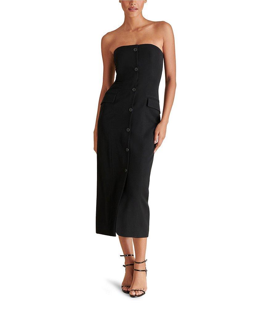 Steve Madden Nyx Strapless Neck Sleeveless Button Front Suiting Maxi Dress Product Image