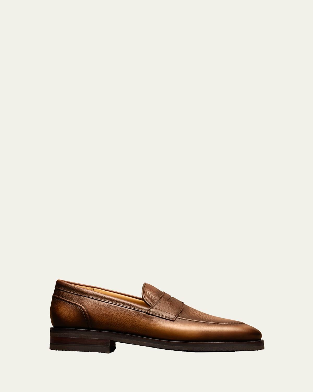 Mens Roman Grained Leather Penny Loafers Product Image