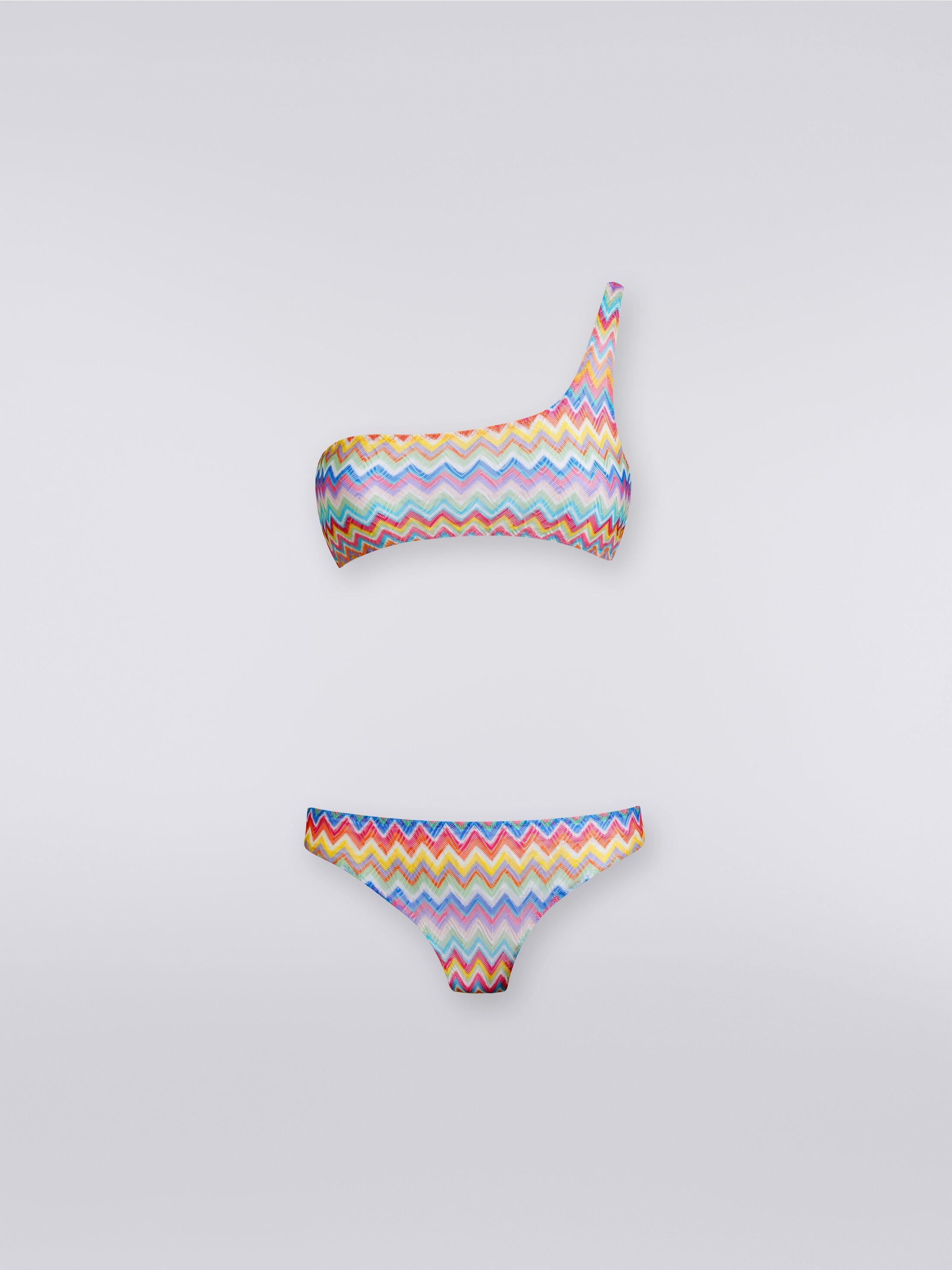 One-shoulder bikini with zigzag print Product Image