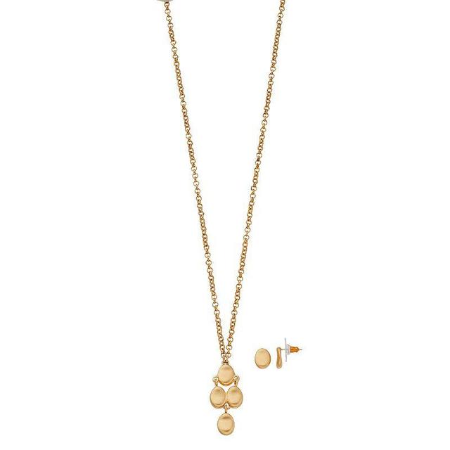 Bella Uno Worn Gold Tone Drop Earring/Necklace Set, Womens Product Image