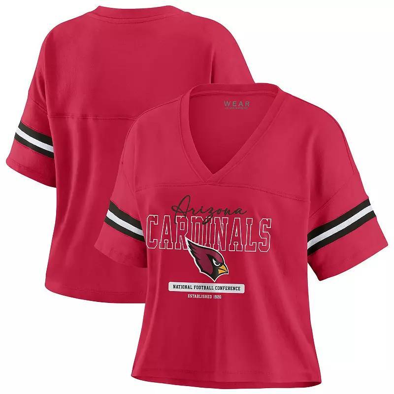 Womens WEAR by Erin Andrews Cardinal Arizona Cardinals Color Block Boxy Modest Crop V-Neck T-Shirt Product Image