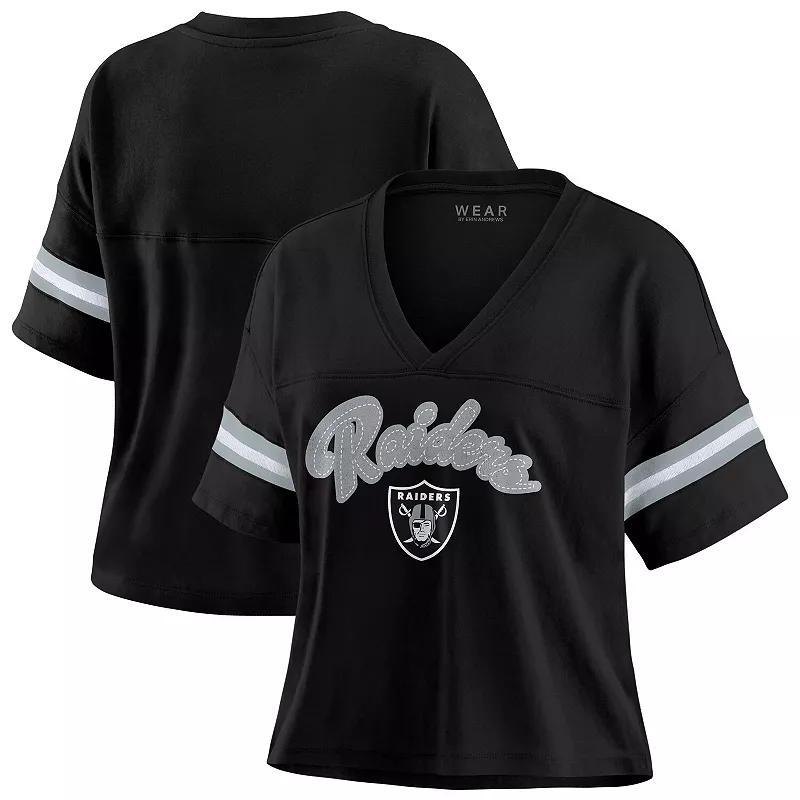 Womens WEAR by Erin Andrews Black/White Las Vegas Raiders Plus Size Color Block Boxy T-Shirt Product Image