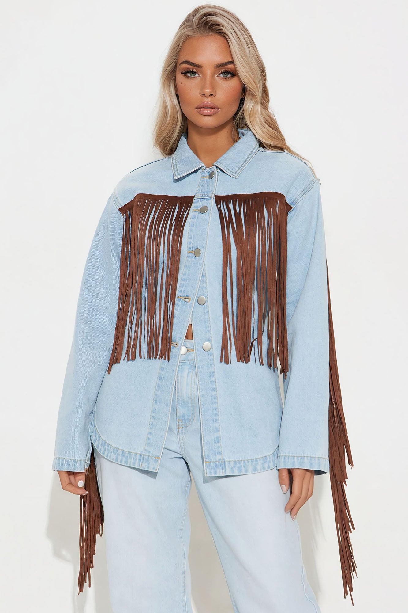 Tennessee Denim Fringe Shirt - Blue Product Image