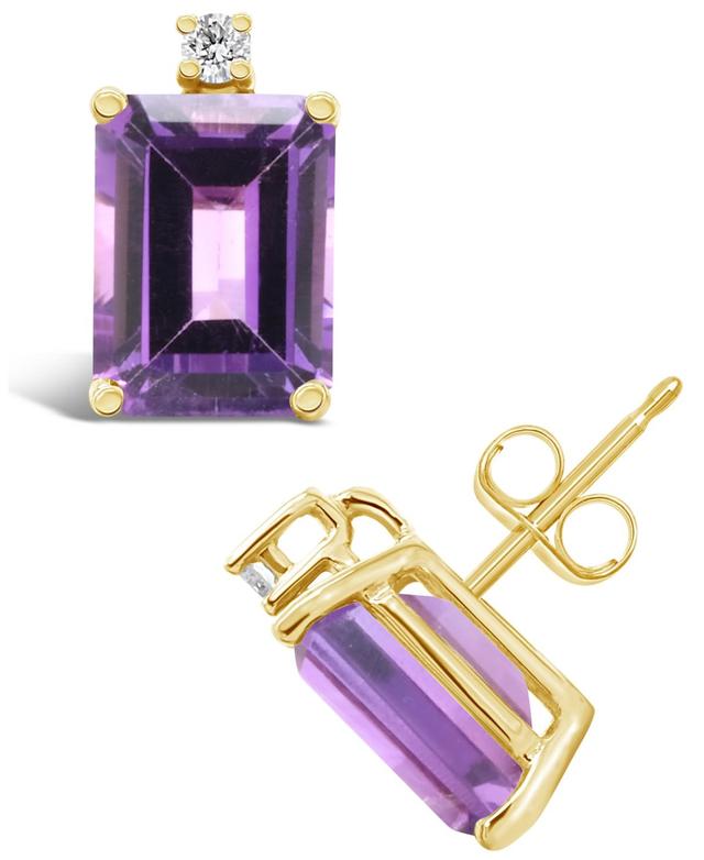 Belk & Co 14K Gold 8X6 Emerald Cut Amethyst Diamond Accent Earrings Product Image