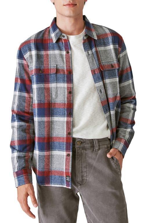 Lucky Brand Plaid Workwear Long Sleeve Flannel Top (Grey/Red/Blue) Men's Clothing Product Image