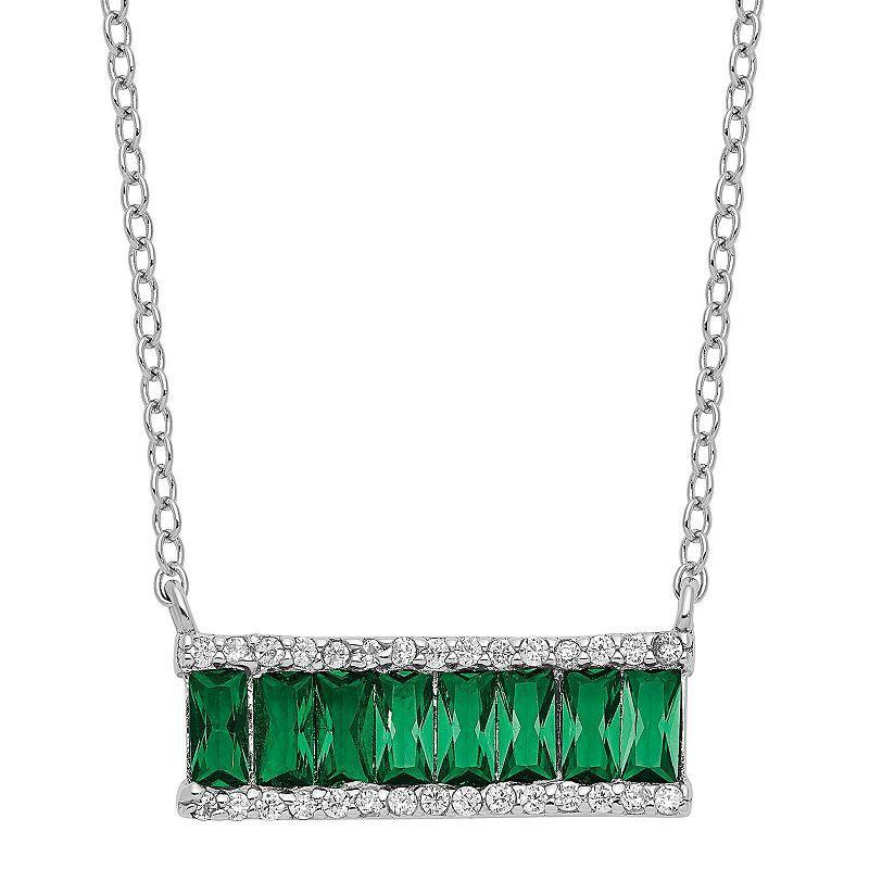 Sophie Miller Sterling Green Crystal & Cubic Zirconia Bar Necklace, Womens Product Image