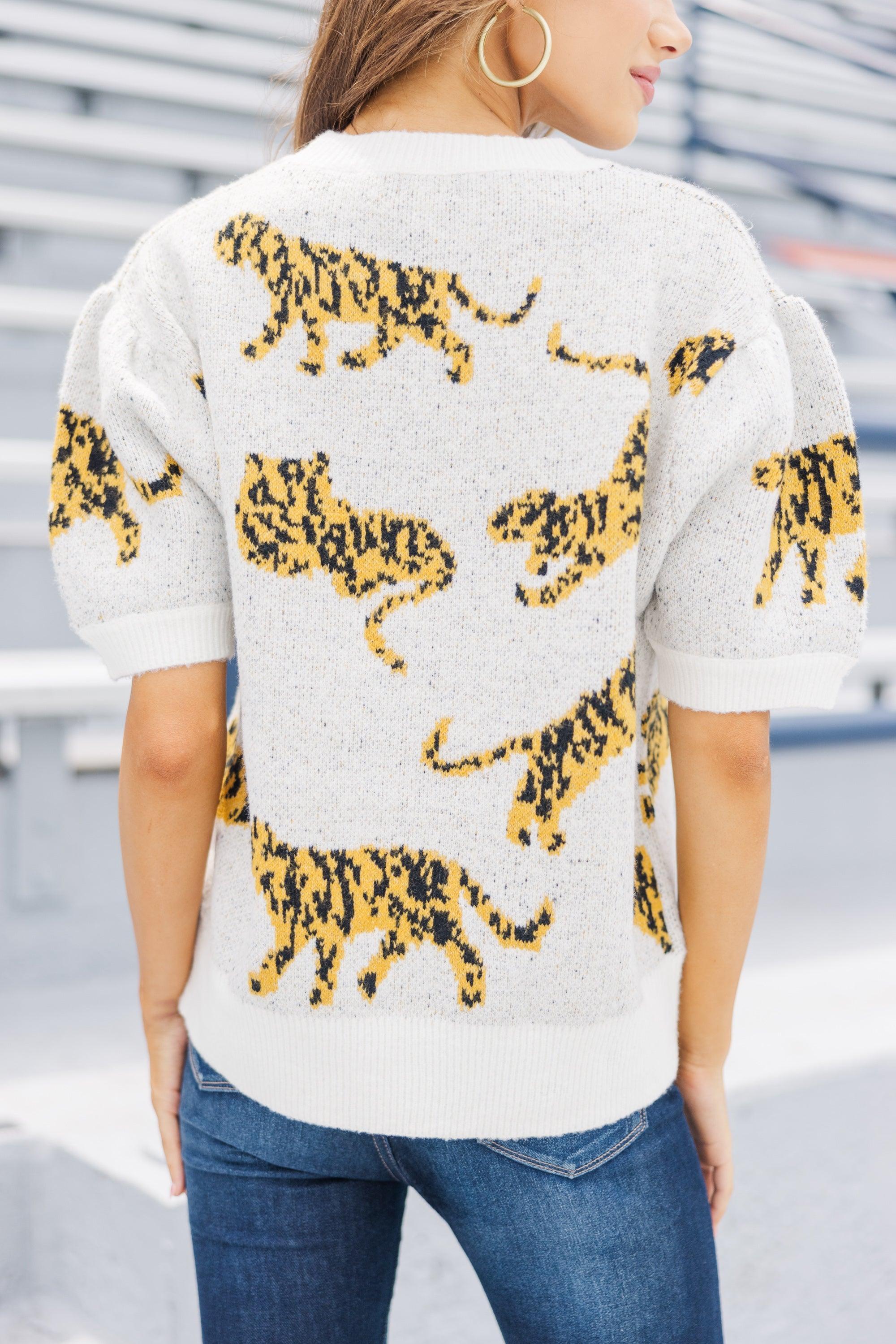 On The Prowl Ivory White Tiger S/S Sweater Female Product Image