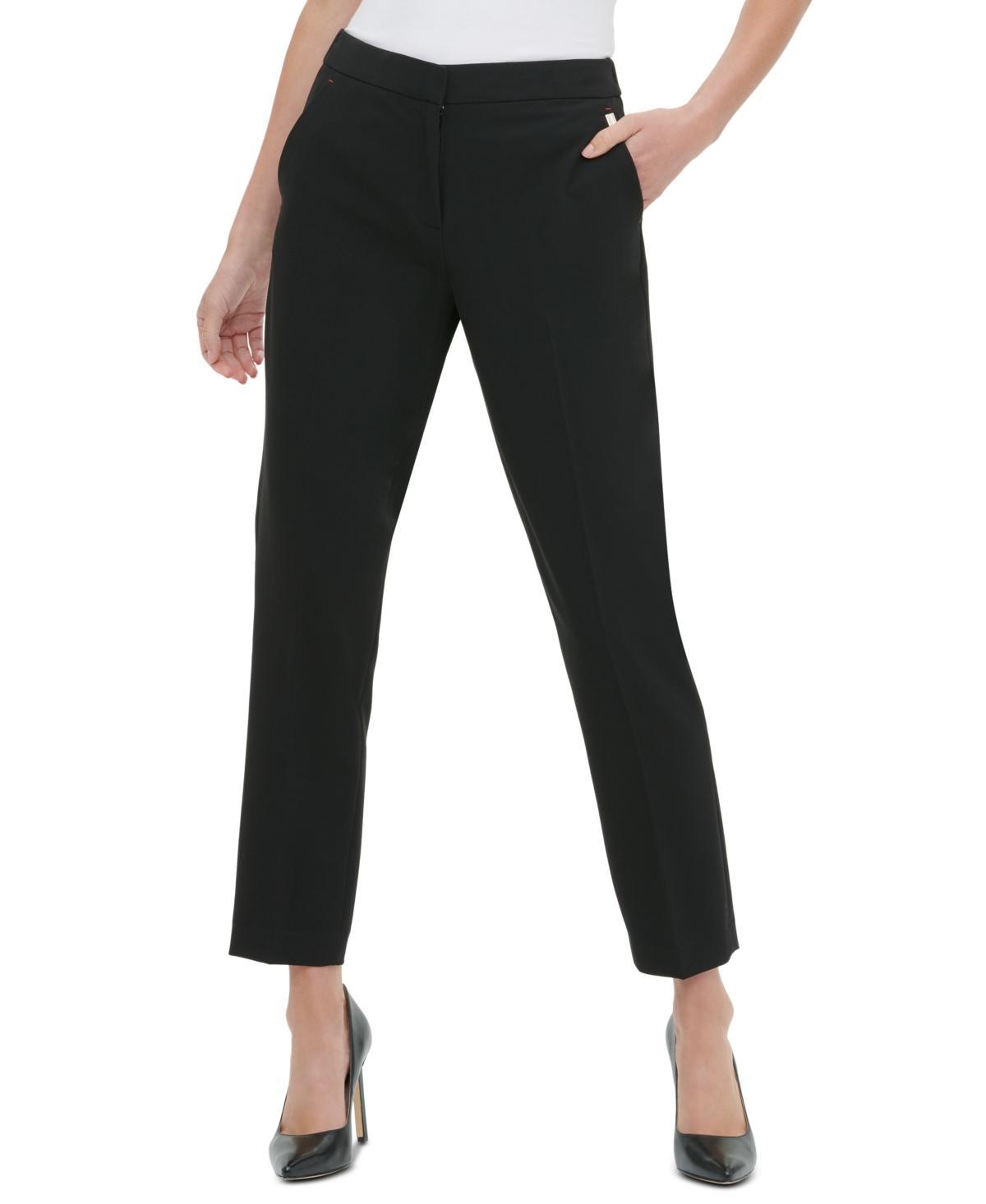 Tommy Hilfiger Womens Woven Flat Front Ankle Pants - Black Product Image