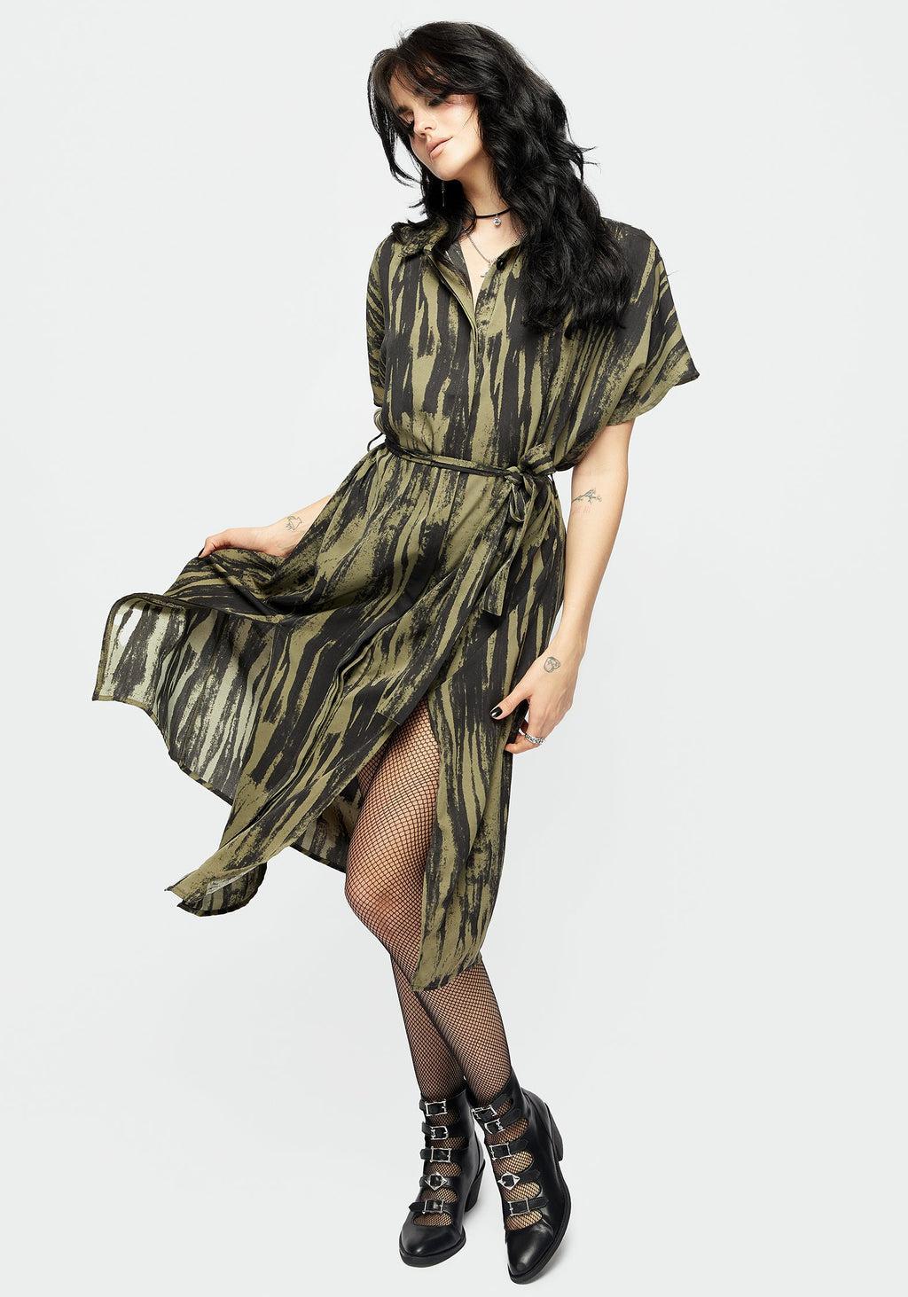 Hegemone Tie Waist Midi Shirt Dress Product Image