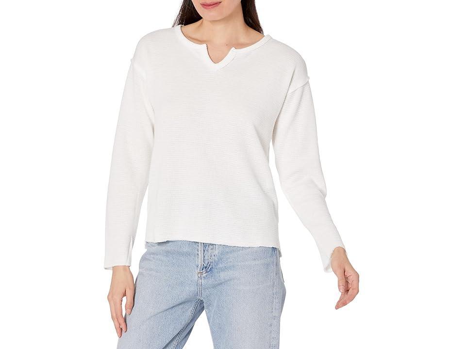 Mod-o-doc Texture Knit Long Sleeve Drop Armhole Notch Neck Top (White) Women's Clothing product image