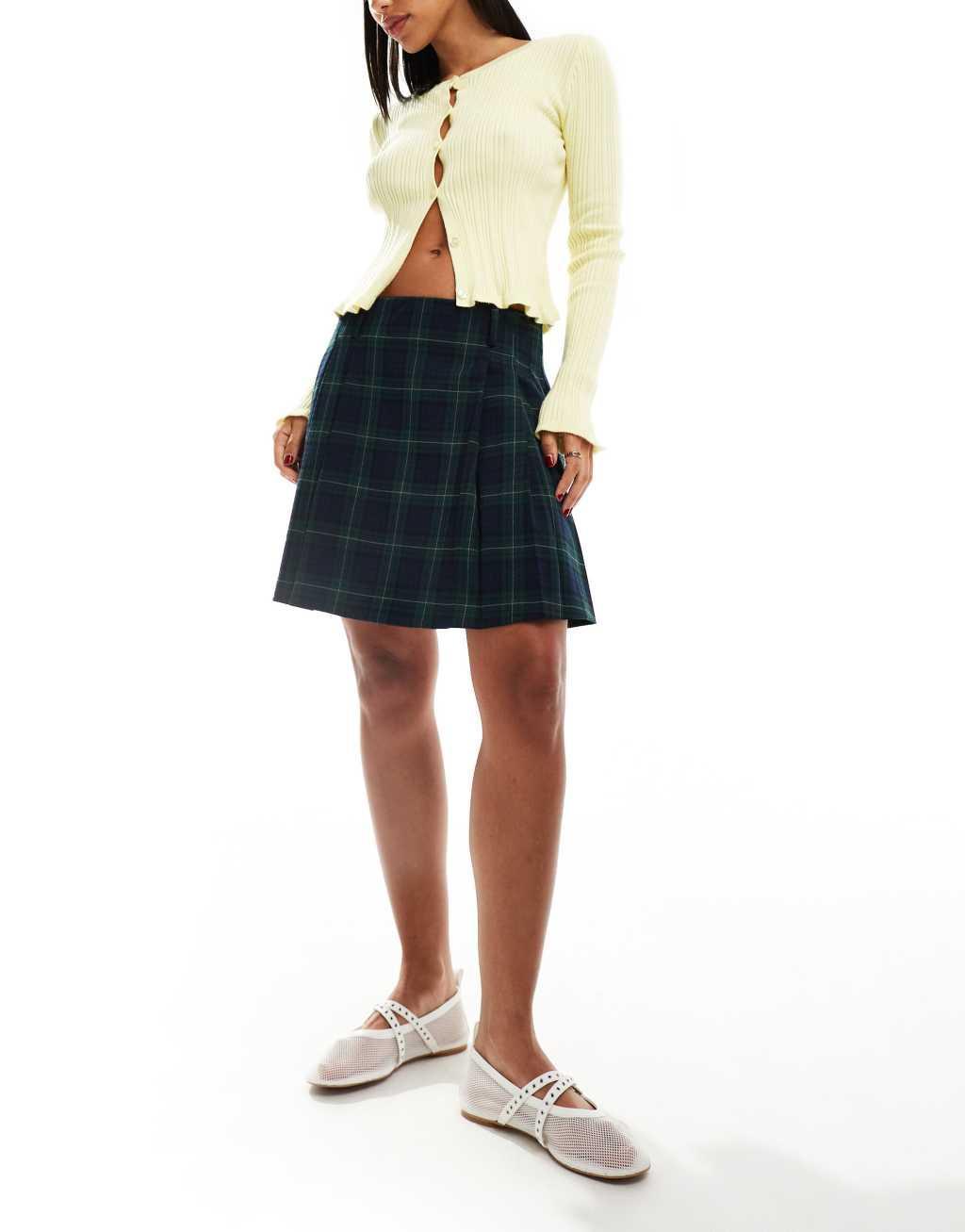 Mango plaid pleated mini skirt in blue Product Image