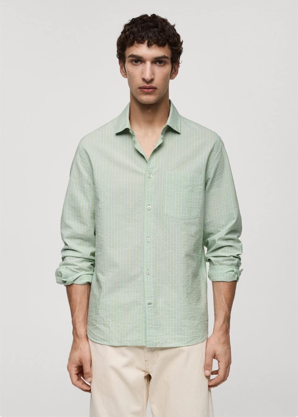 MANGO MAN - Classic-fit printed cotton shirt pastel greenMen Product Image