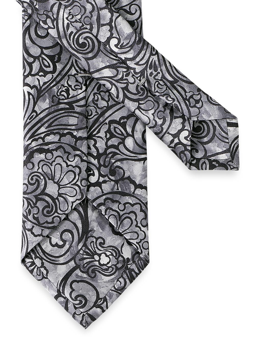 Paisley Printed Italian Silk Tie - Silver Product Image