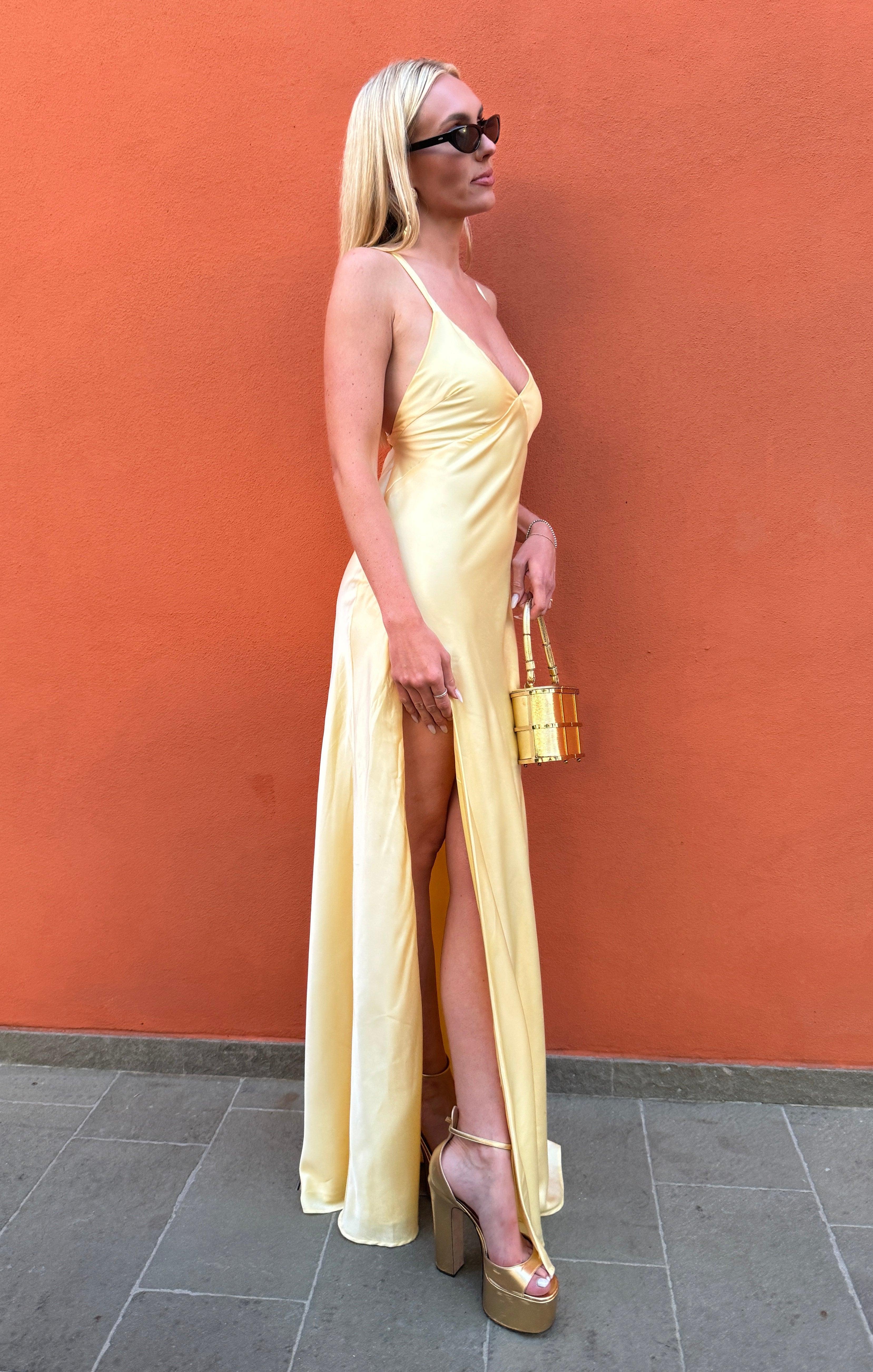 Anderson Maxi Dress ~ Pale Yellow Luxe Satin Product Image