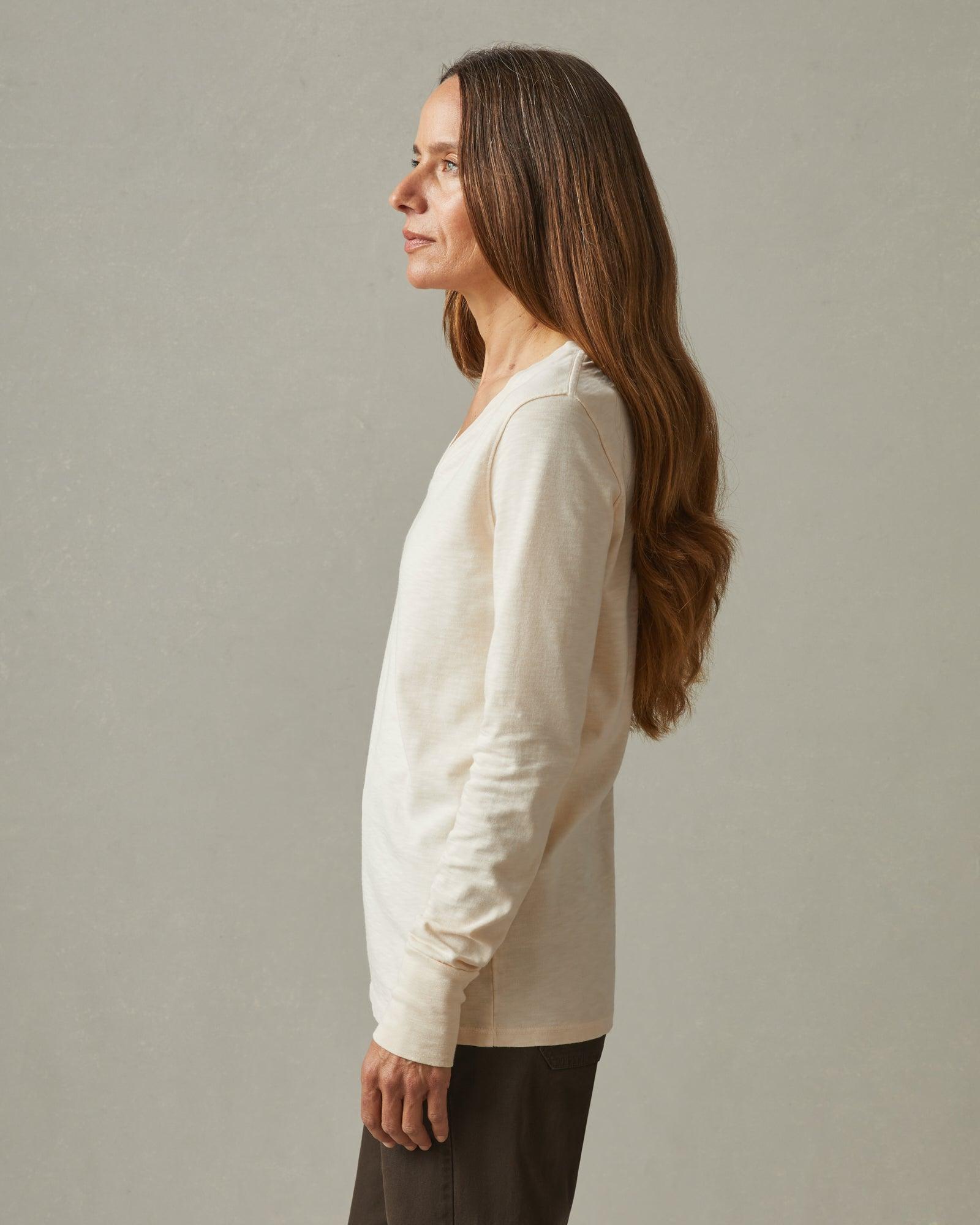 Premium Slub V-Neck Tee Long Sleeve - Egg Shell Female Product Image