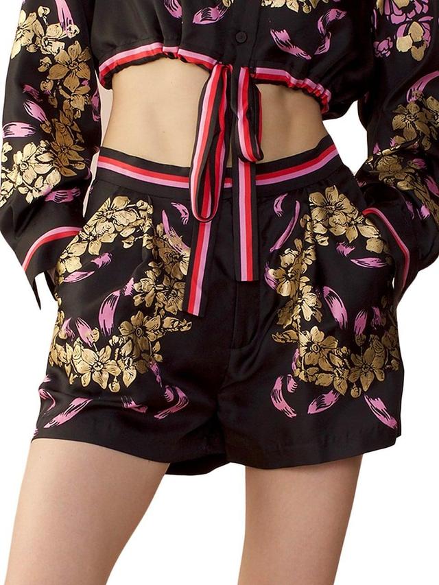 Womens Floral Silk Shorts Product Image