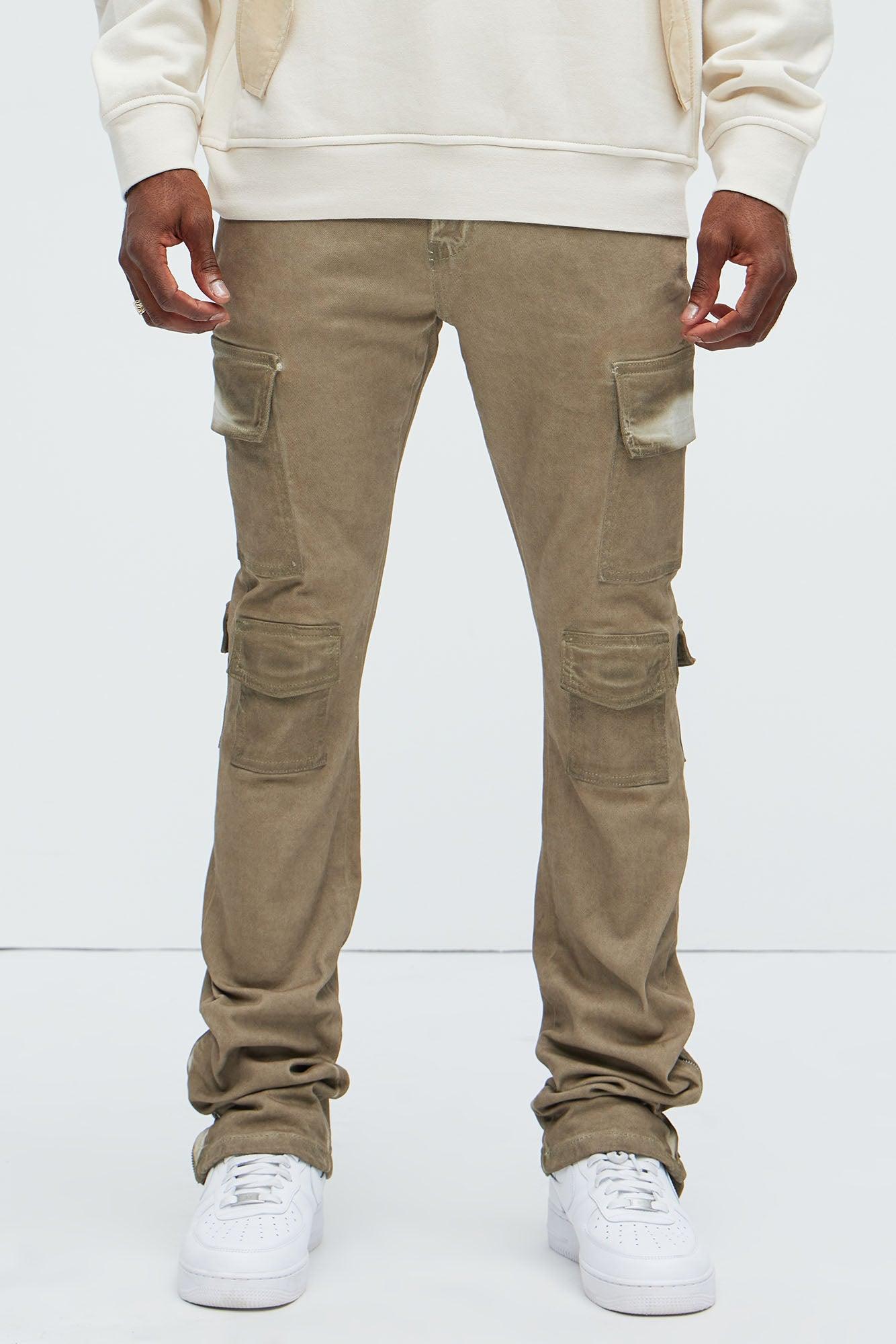 Triple Cargo Stacked Skinny Flare Jeans - Taupe Product Image