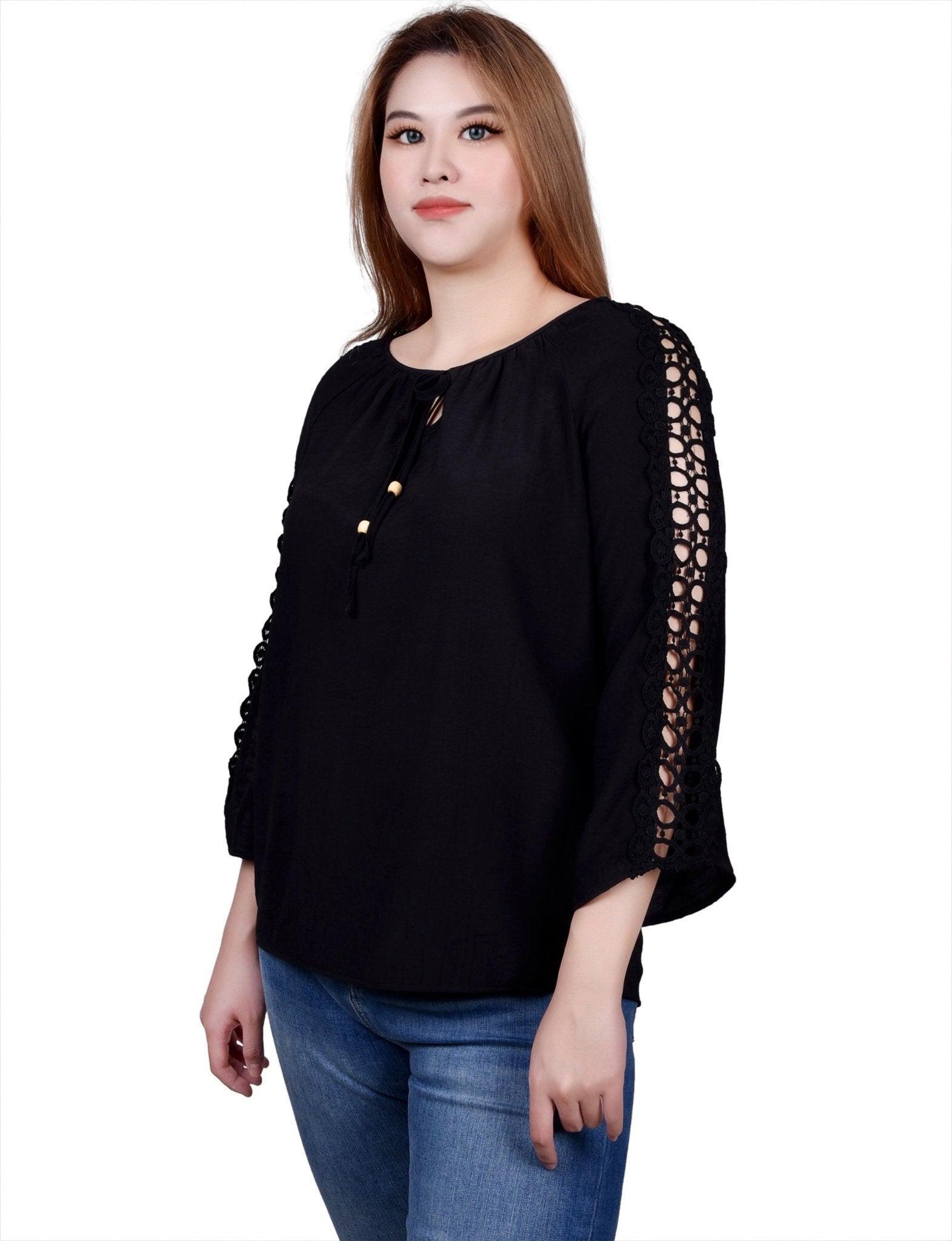 3/4 Length Sleeve Crochet Detail Blouse - Petite Product Image