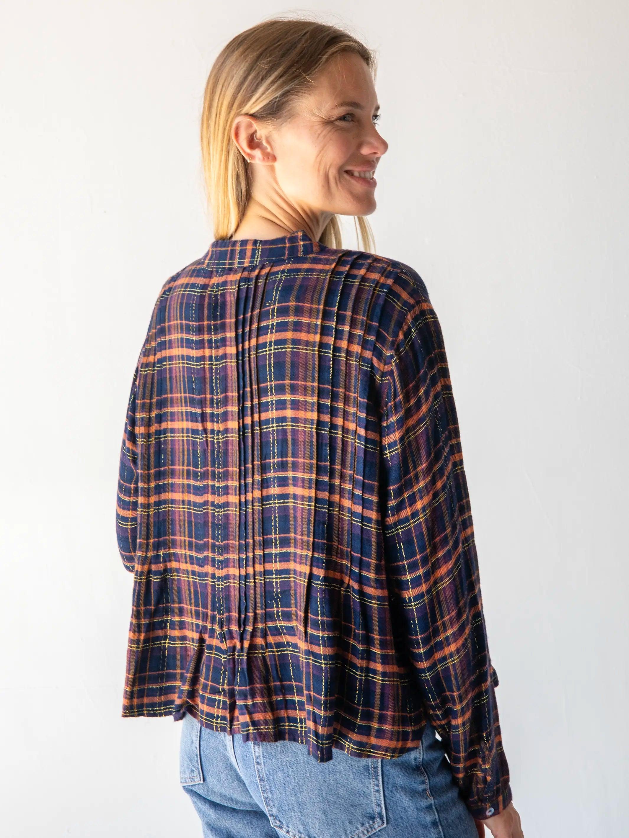 Montana Top - Navy Orange Plaid Product Image