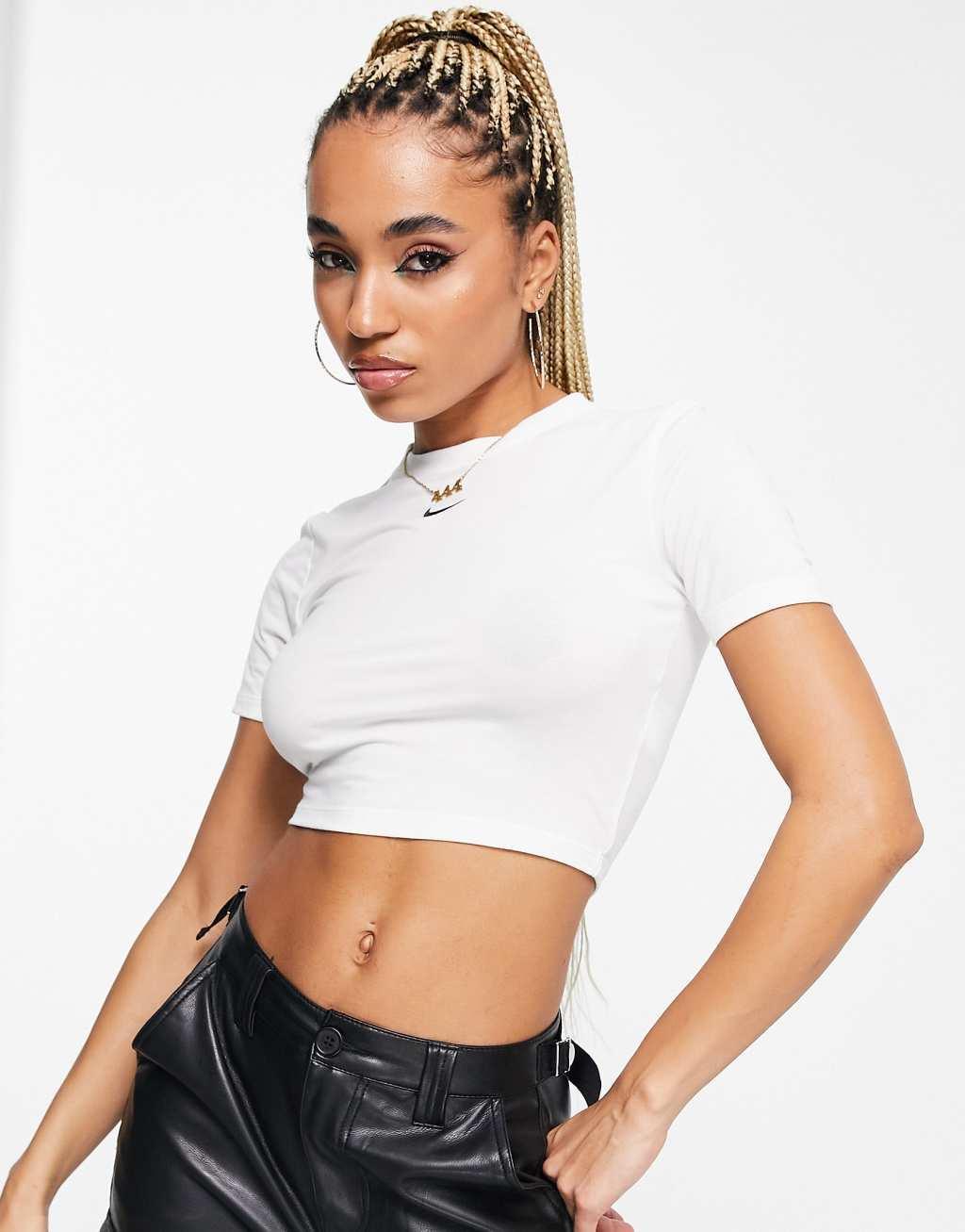 Nike Essential slim crop t-shirt in white Product Image