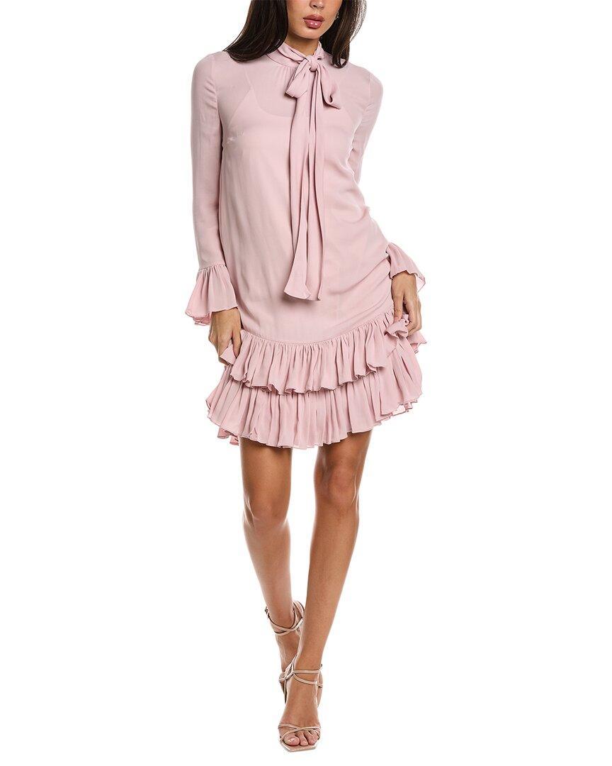 Scarf Neck Silk Shift Dress In Pink Product Image