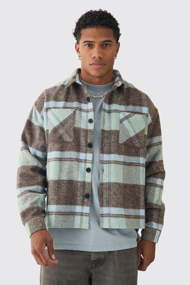 Oversized Heavyweight Brushed Plaid Overshirt | boohooMAN USA Product Image