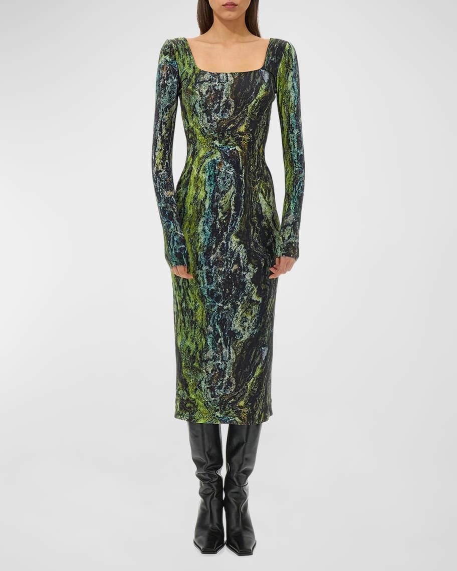 Marble Square-Neck Long-Sleeve Midi Dress product image