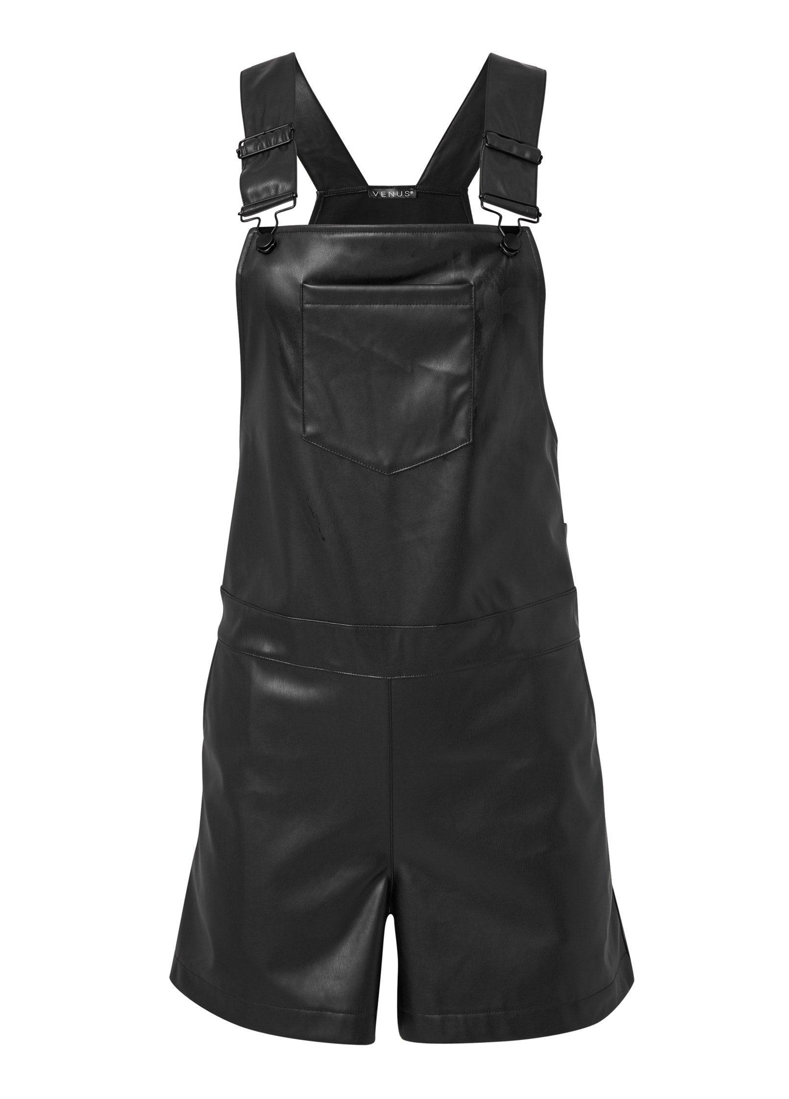 Faux Leather Overalls - Black Product Image