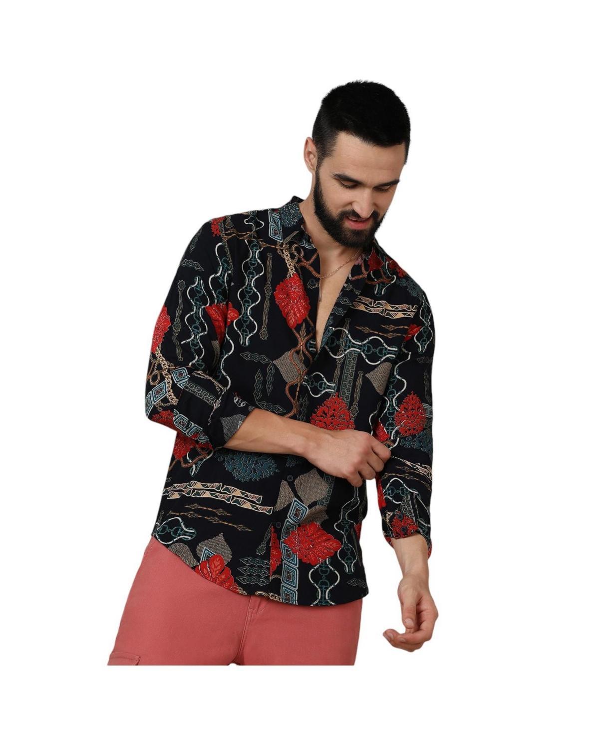 Campus Sutra Mens Crimson Red & Teal Green Artistic Block Shirt Product Image