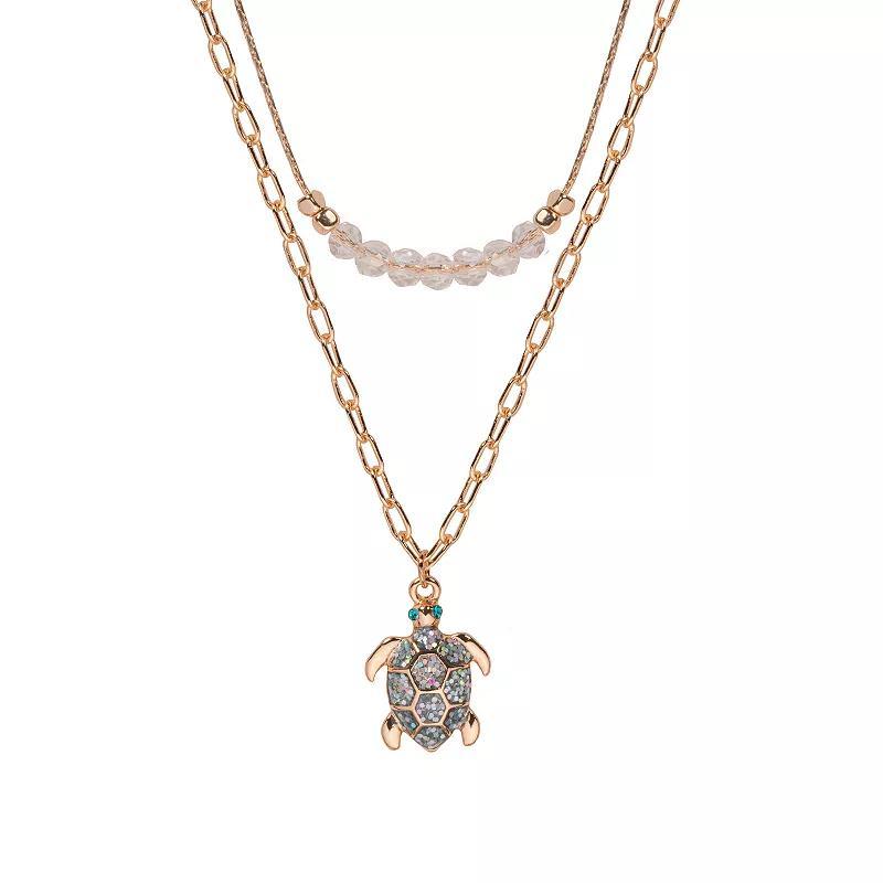 LC Lauren Conrad Gold Tone 2 Row Turtle Pendant Necklace, Womens, Blue Product Image