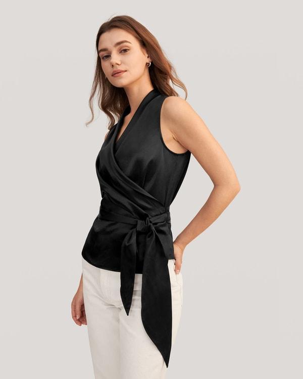 Women Elegant Silk Wrap Blouse Product Image