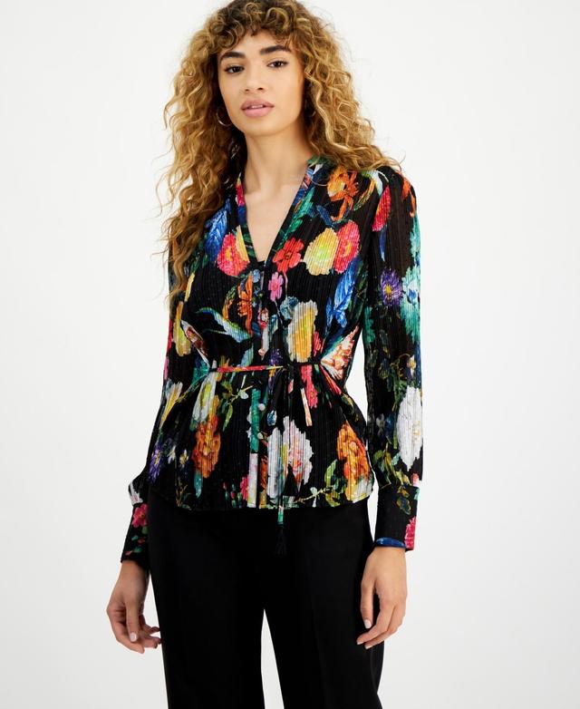 Guess Womens Lisette Printed Long-Sleeve Tie-Front Top Product Image