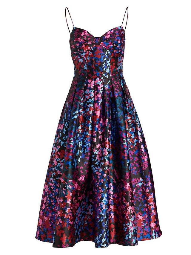 Womens Floral Satin Fit-and-FlareMidi-Dress Product Image