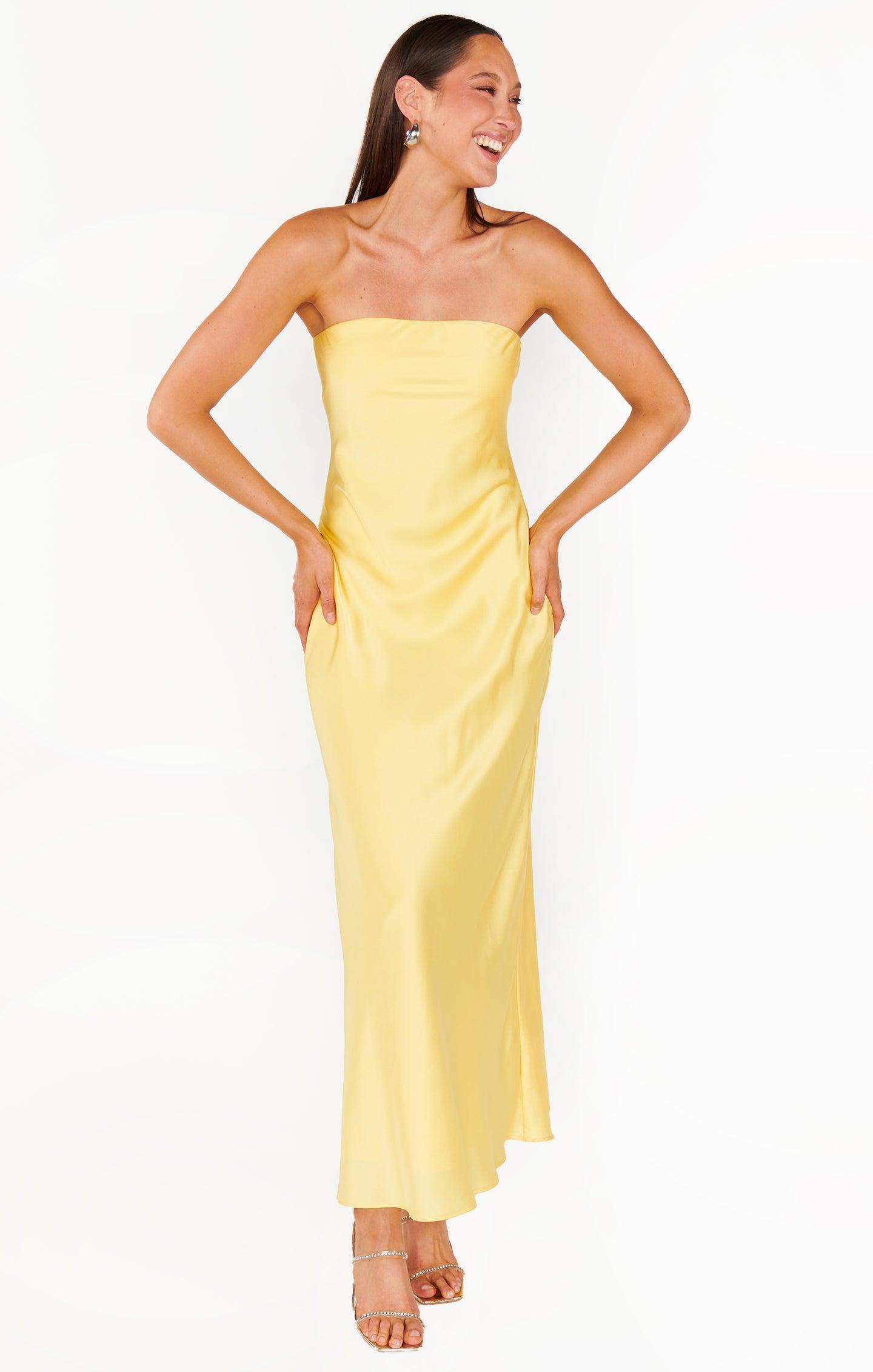 Taylor Tube Dress ~ Yellow Luxe Satin Product Image