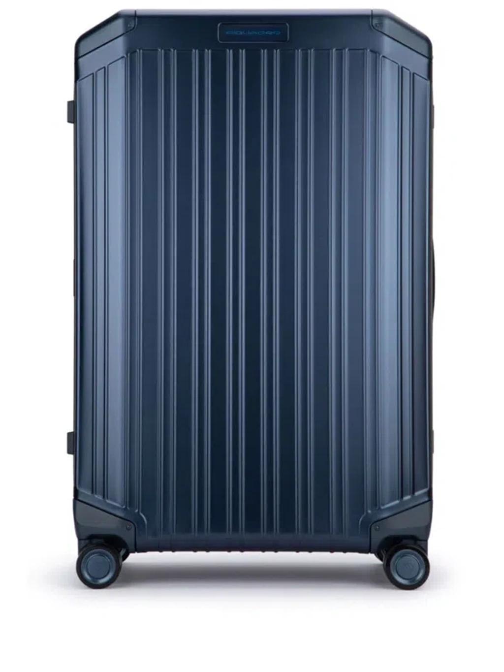 PIQUADRO Leather Trolley Luggage In Blue Product Image