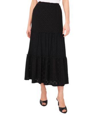 Petite Knit Eyelet Tiered Pull-On Maxi Skirt Product Image