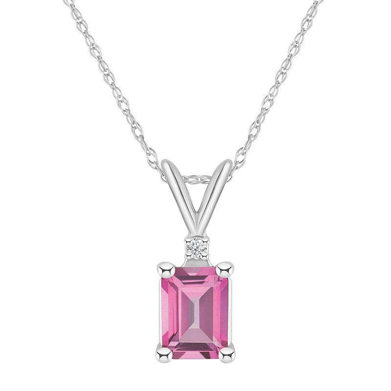 Celebration Gems 14k Gold Emerald Cut Pink Topaz & Diamond Accent Pendant Necklace, Womens Product Image