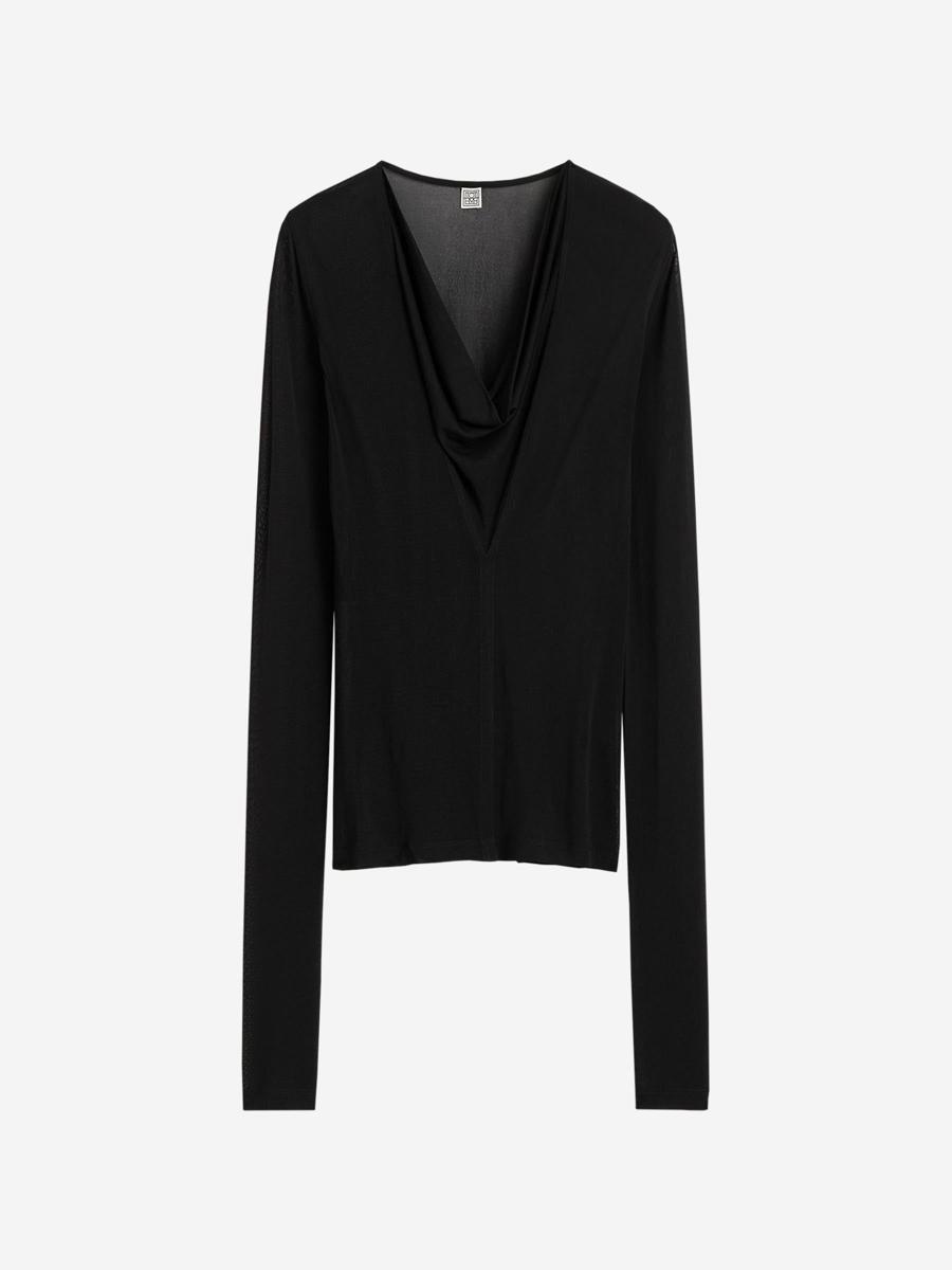 TOTÊME Draped V-neck Top In Black Product Image