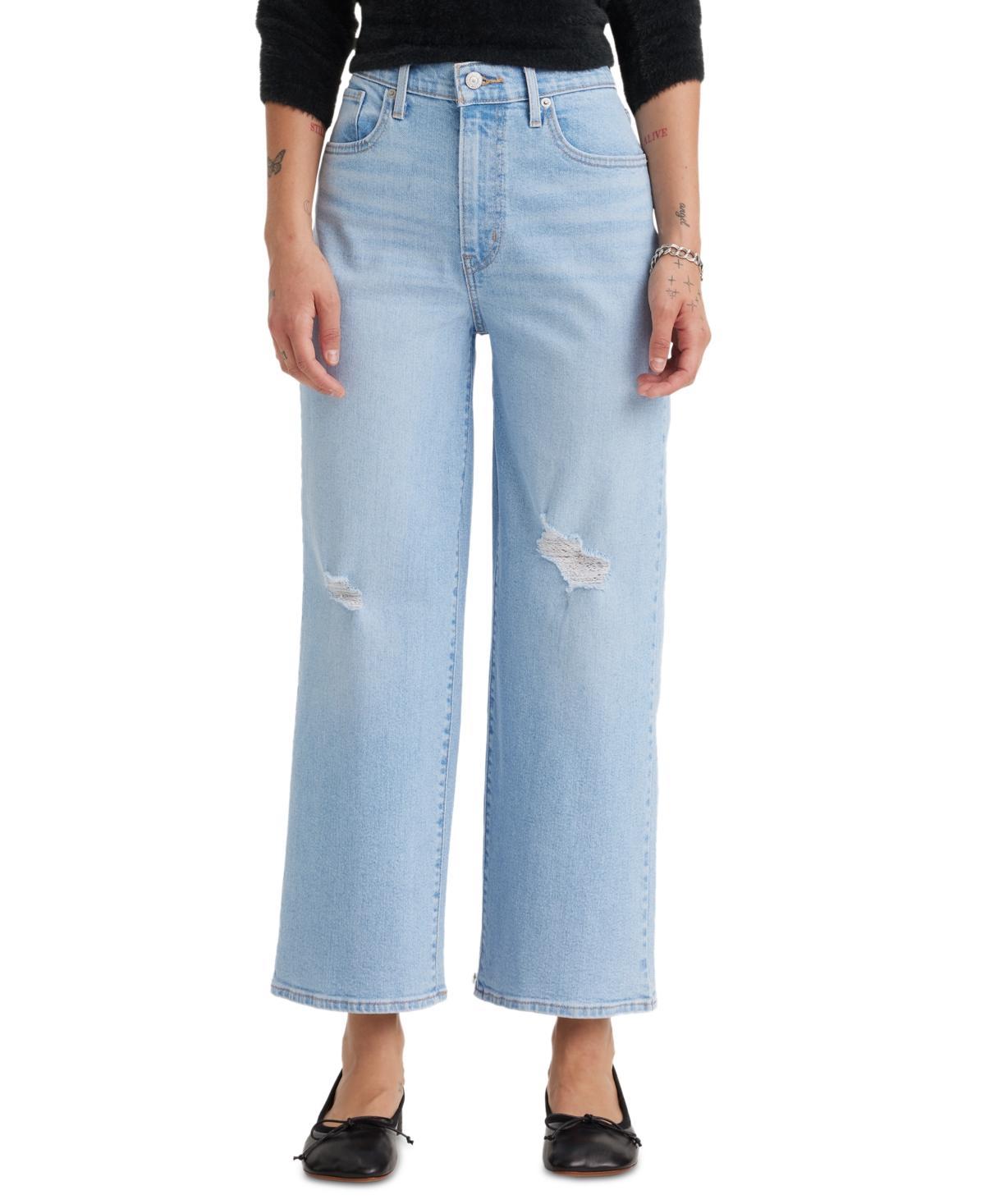 Women's High-Rise Wide-Leg Ripped Jeans Product Image