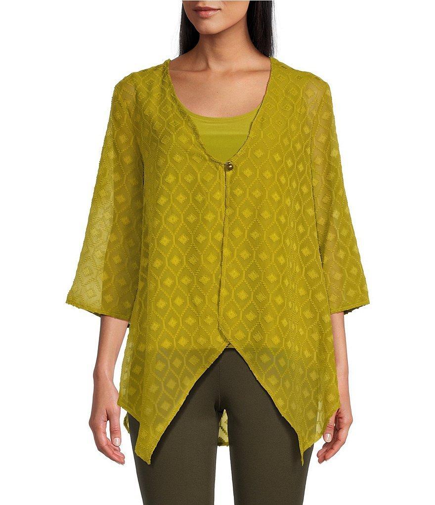 Slim Factor by Investments V-Neck 3/4 Sleeve Faux Cardigan Blouse Product Image